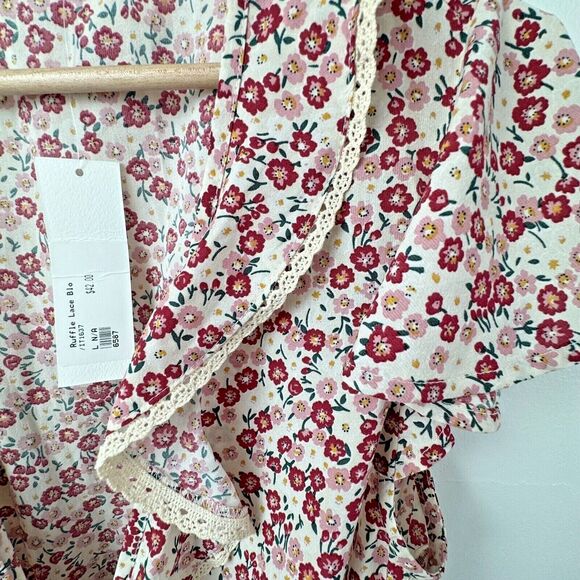 Nordstrom All In Favor Floral Ruffle Tie Front Top Blouse Women’s Size Large NWT - Picture 3 of 5